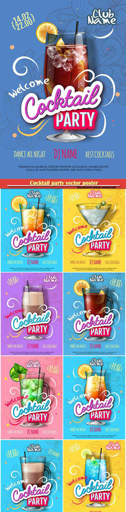 Cocktail party vector poster in eclectic modern style