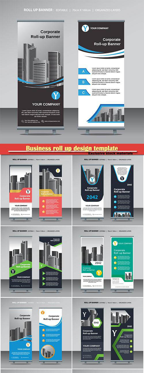 Business roll up design template with city background