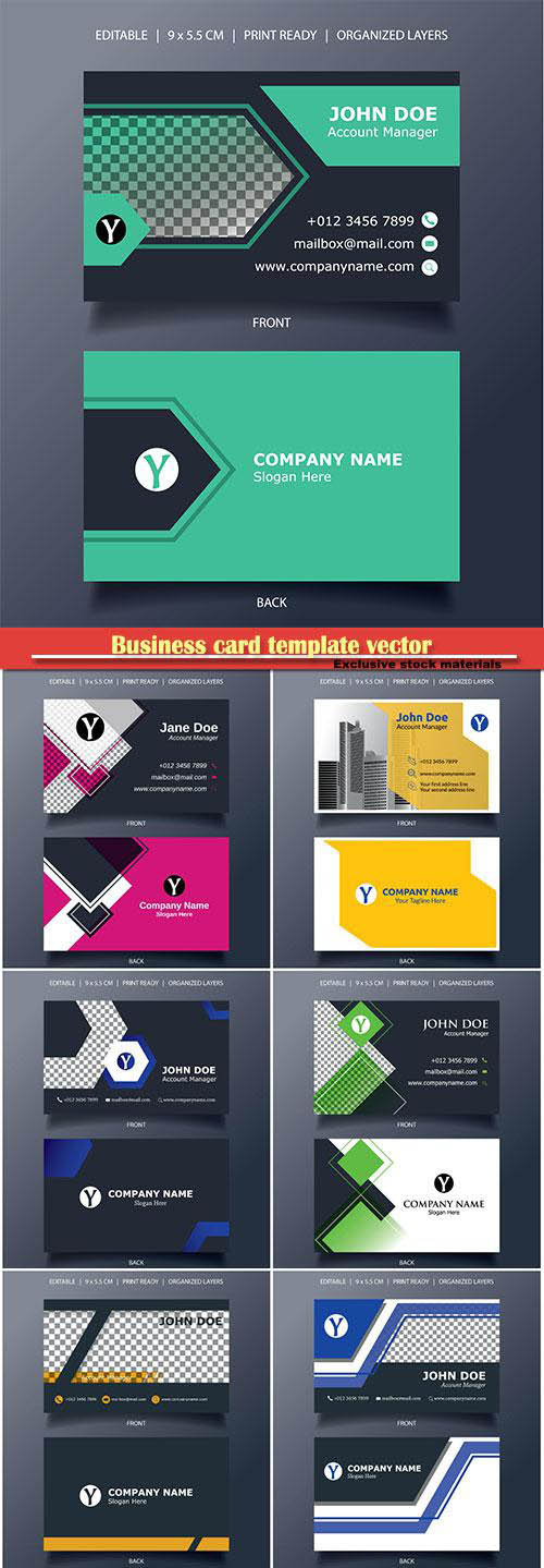 Business card template with blank space for photo