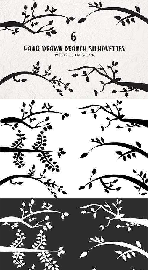 6 Hand Drawn Branch Vector Silhouettes