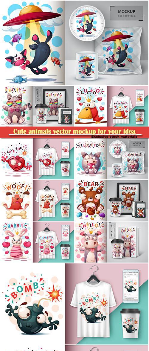 Cute animals vector mockup for your idea