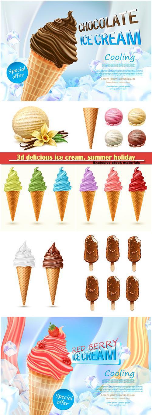 3d delicious ice cream, summer holiday advertising design