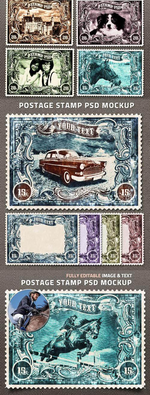 Postage Stamps PSD Mockup