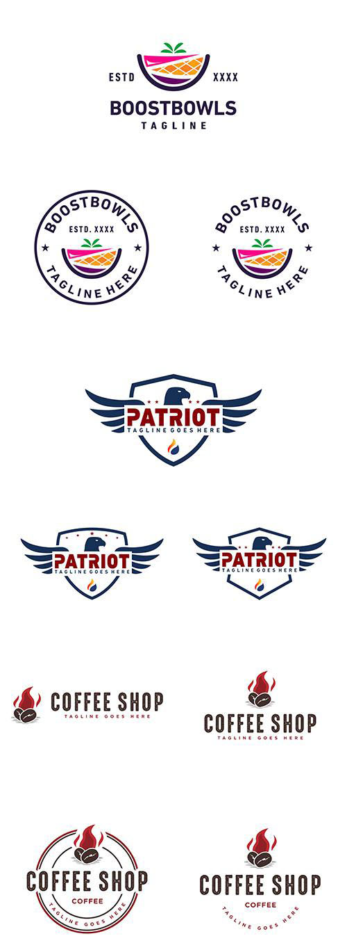 Boosbowls, Patriot and Coffee Bages Vector Logo Set