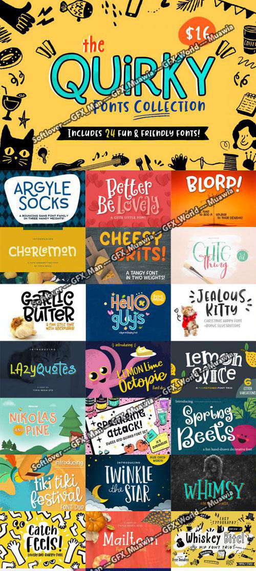 Quirky Fonts Collection - 24 Font