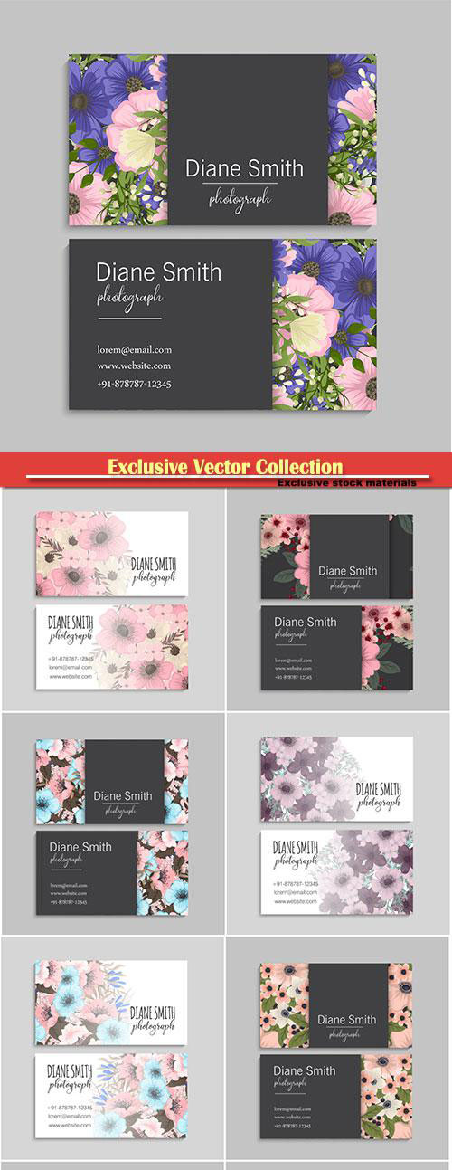 Vector business cards with flowers