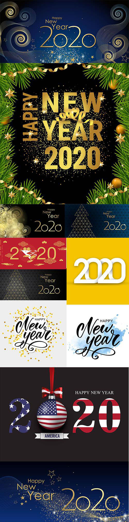 Merry Christmas and Happy New Year 2020 Illustrations Vector Set 4