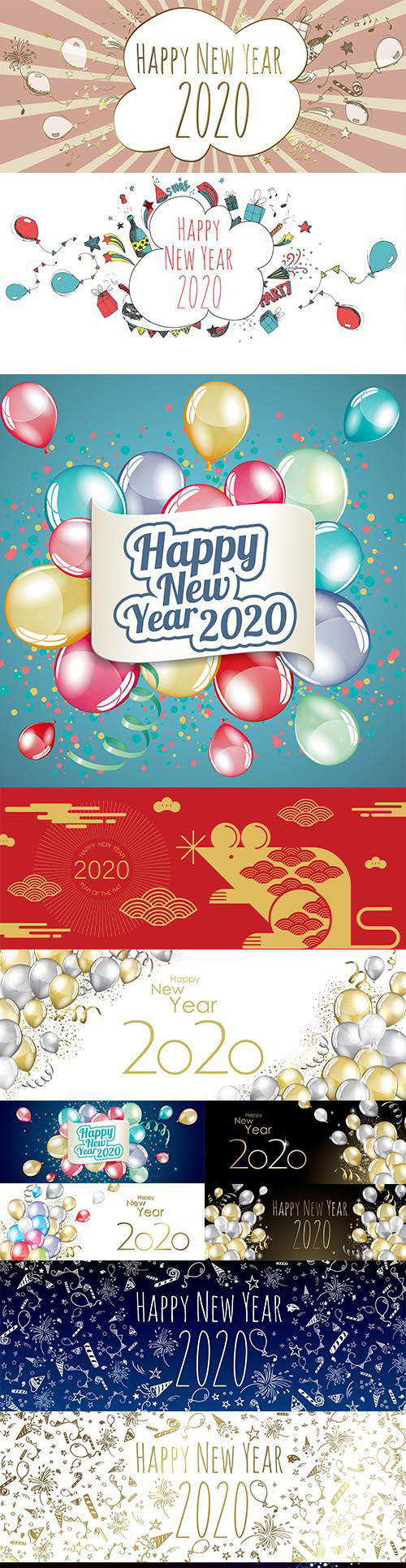 Merry Christmas and Happy New Year 2020 Illustrations Vector Set 3