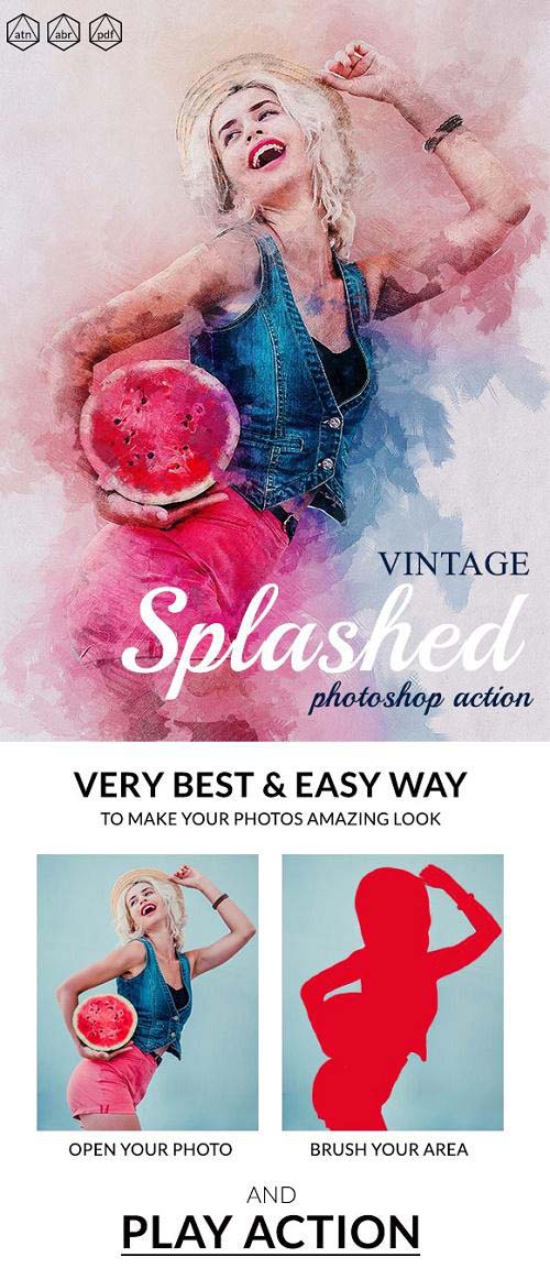 Vintage Splashed Photoshop Action 24413642