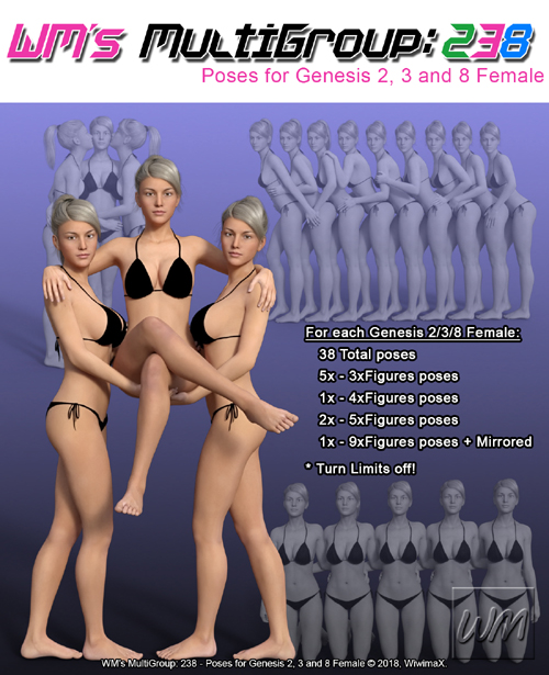 WM's MultiGroup: 238 - Poses for Genesis 2, 3 and 8 Female