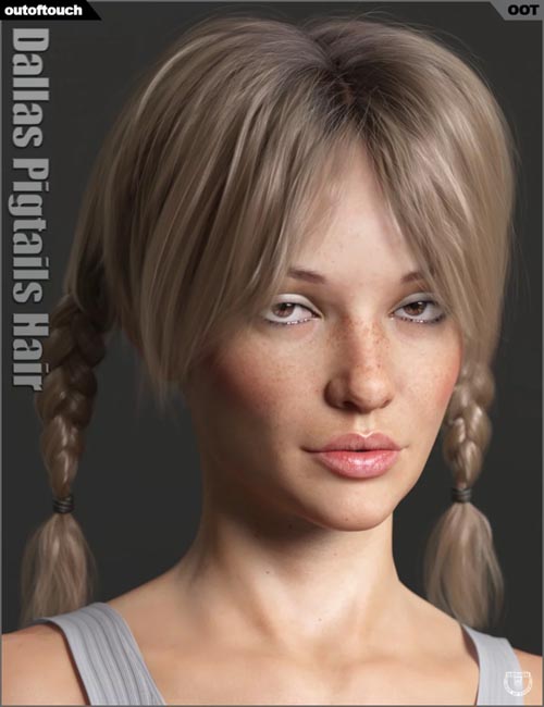 Dallas Pigtails Hair for Genesis 3 and 8 Female(s)
