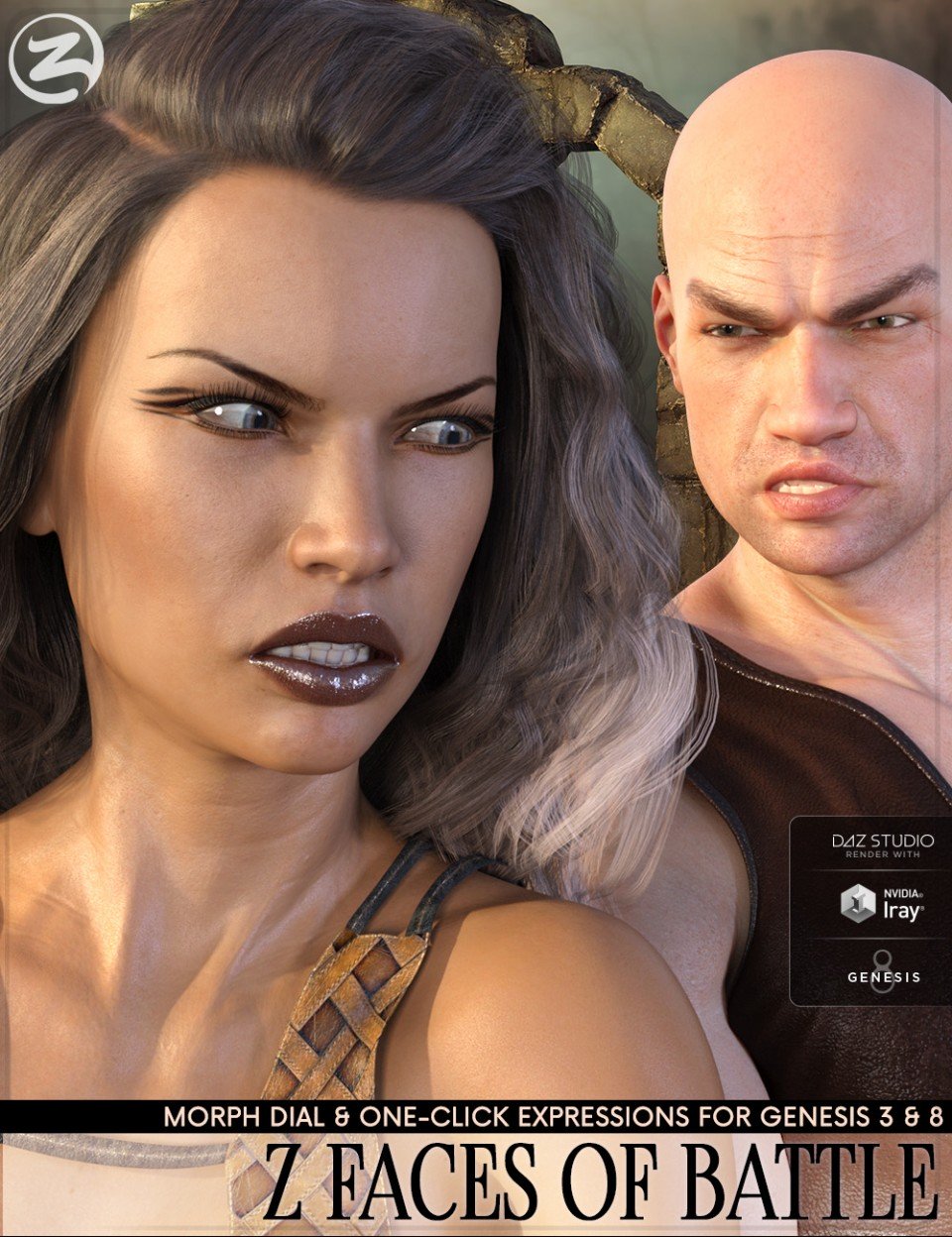 Z Faces Of Battle - Dialable and One-Click Expressions for Genesis 3 and 8