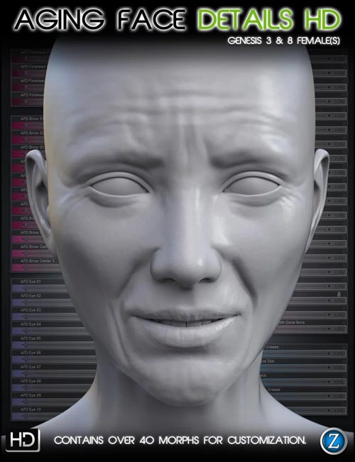 Aging Face Details HD for Genesis 3 and 8 Female(s)
