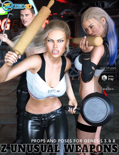 Z Unusual Weapons and Poses with Partials for Genesis 3 and 8