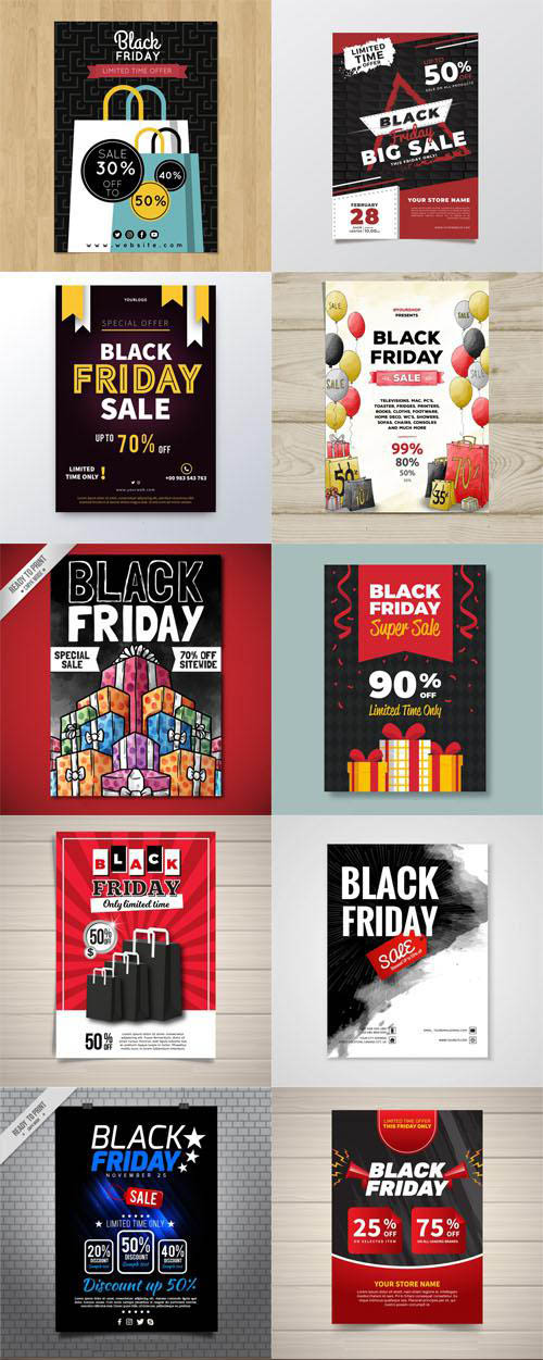 Black Friday Sales Flyers Vector Collection Vol.1