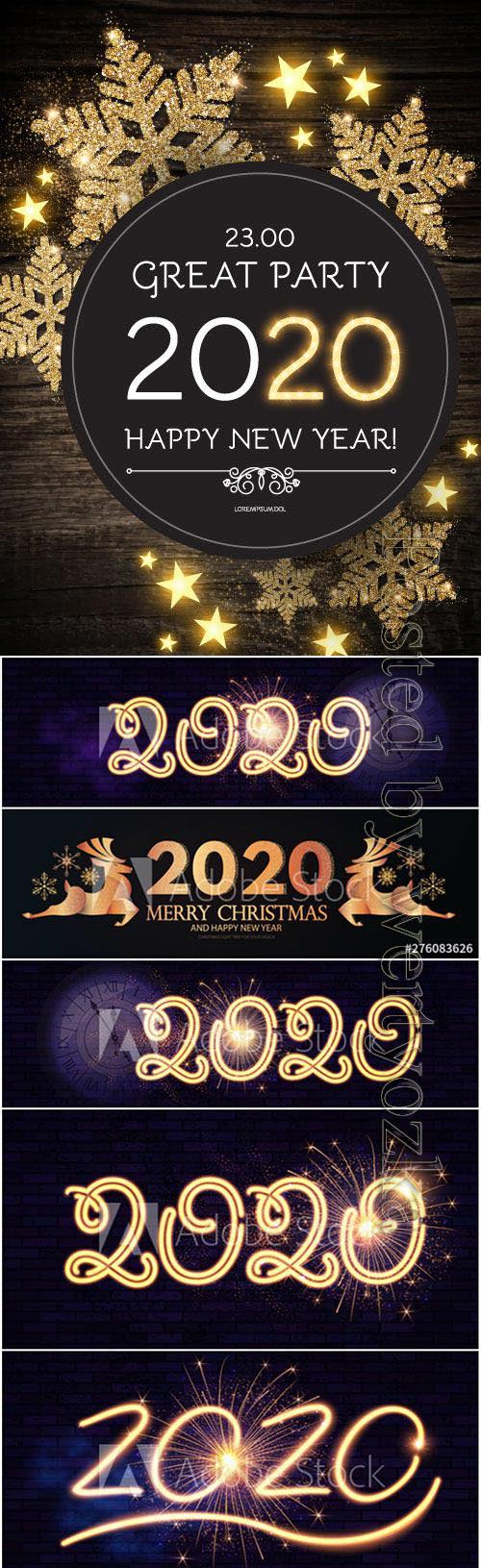 2020 Christmas and New Year vector backgrounds with golden