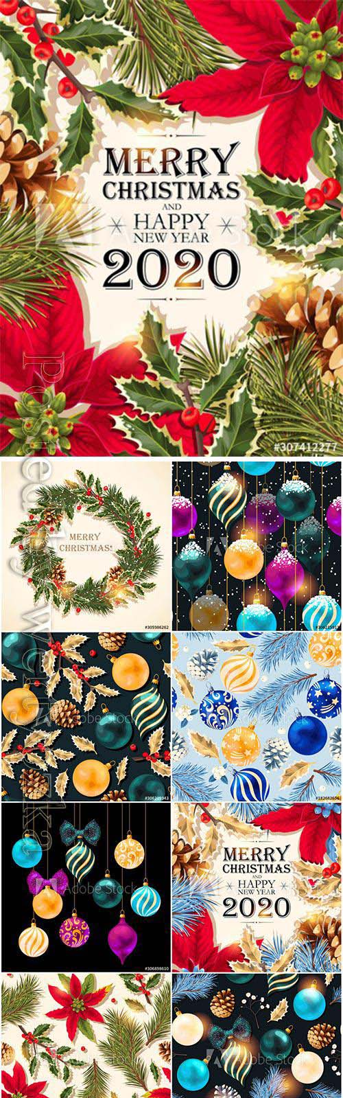 Christmas and New Year vector backgrounds with decorations