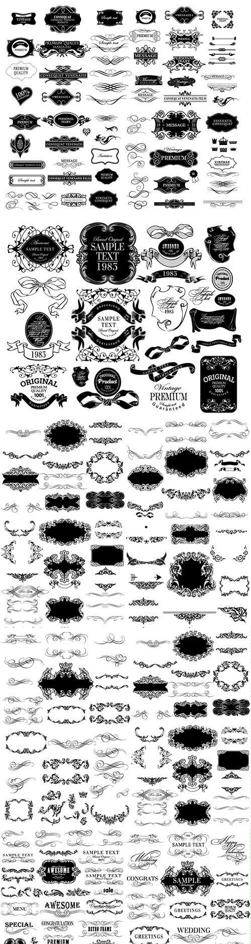 Set of hand-drawing calligraphic floral design Set of hand-drawing calligraphic floral design