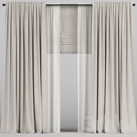 Beige curtains with tulle and roman blinds