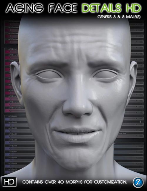 Aging Face Details HD for Genesis 3 and 8 Male(s)