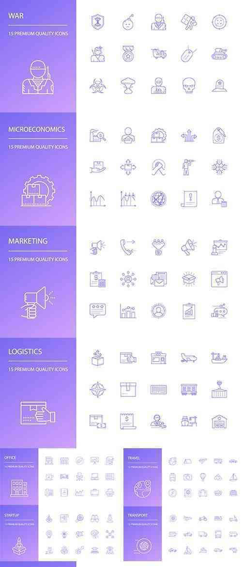 Family, Business, Travel and Logistics Line Icons
