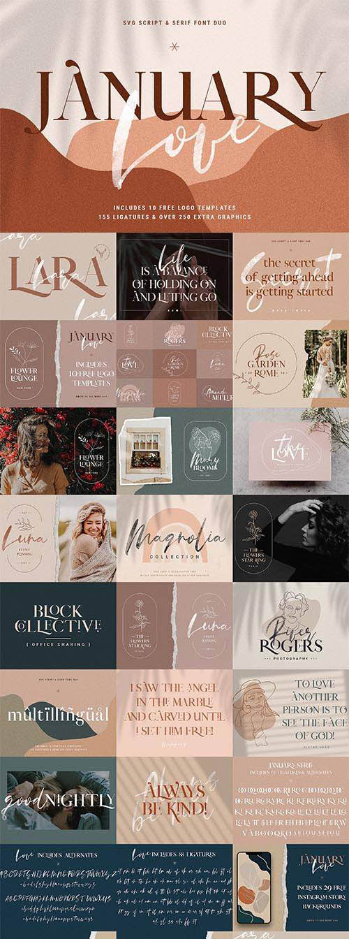 January Love Font Duo With 10 Logos & and more Extra 430586