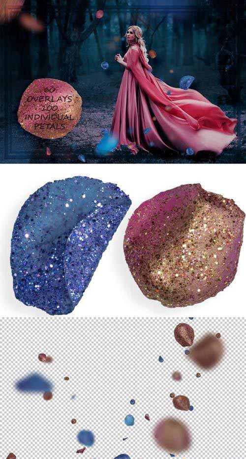 Glitter Blue & Pink Petals Overlays
