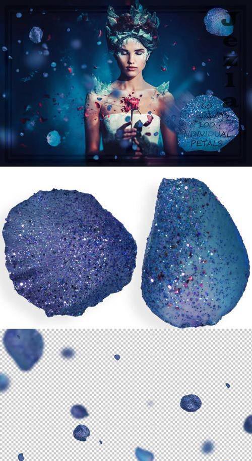 Glitter Blue Petals Overlays