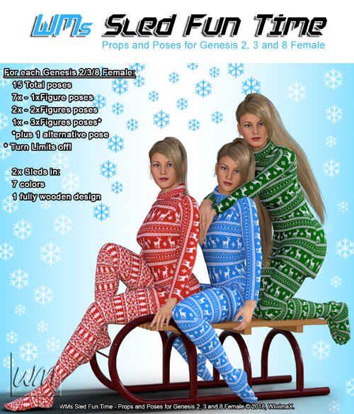 WMs Sled Fun Time - Props and Poses for Genesis 2, 3 and 8 Female