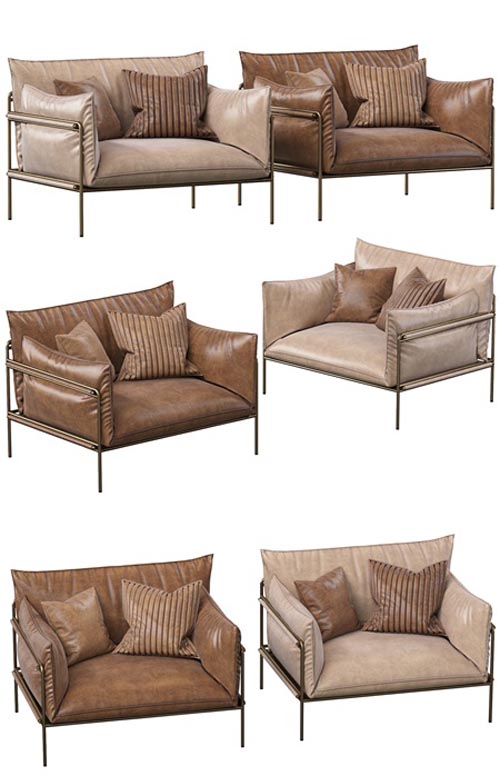 Modern single leather sofa 3d model