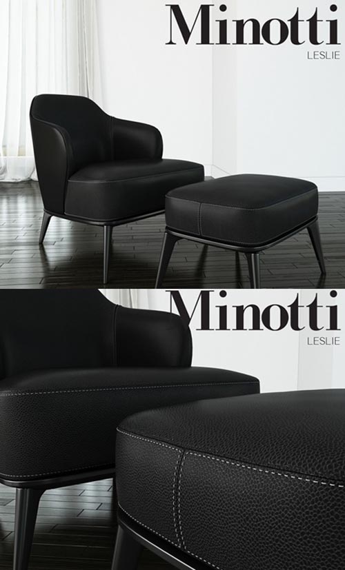 Minotti Leslie armchair with ottoman leather