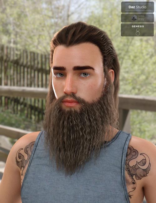Ryanno Hair and Beard Set for Genesis 8 Male