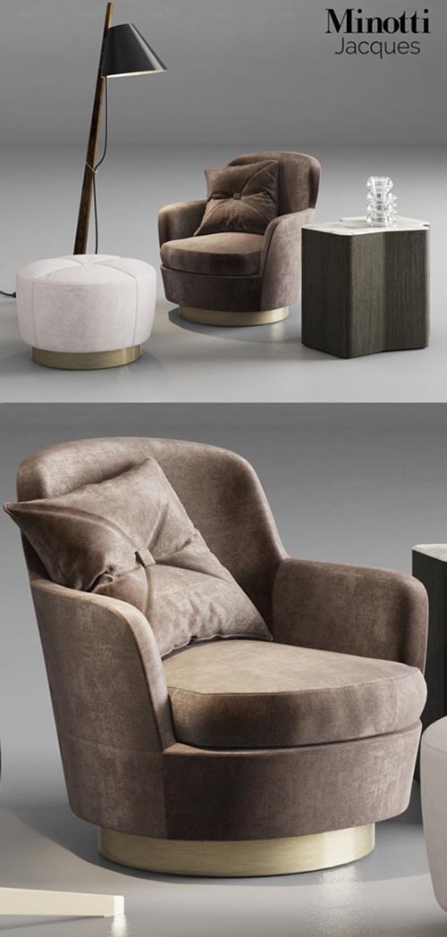 Minotti Jacques Armchair and Pouf