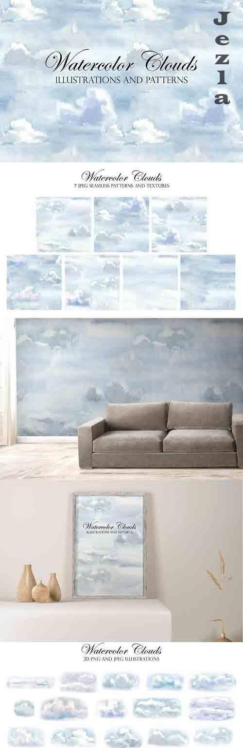 Watercolor Sky and Clouds. Patterns - 5239421