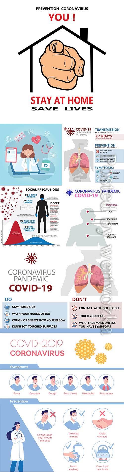 COVID 19, Coranavirus vector illustration sets 24