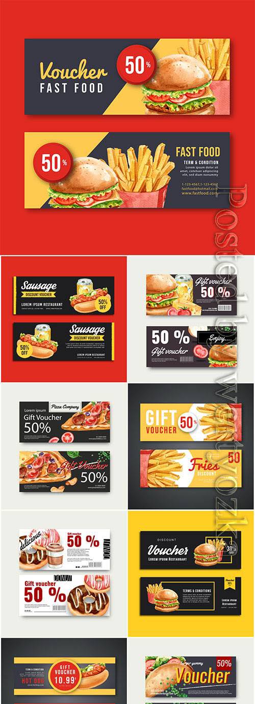 Fast food gif voucher discount, vector menu food