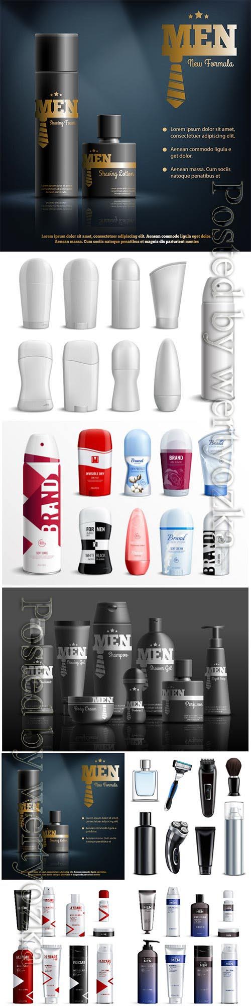 Mens cosmetics bottles design isolated realistic icon set with man care logo illustration