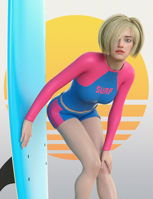 Surfer Girl Outfit and Surfboard for Genesis 8 Female