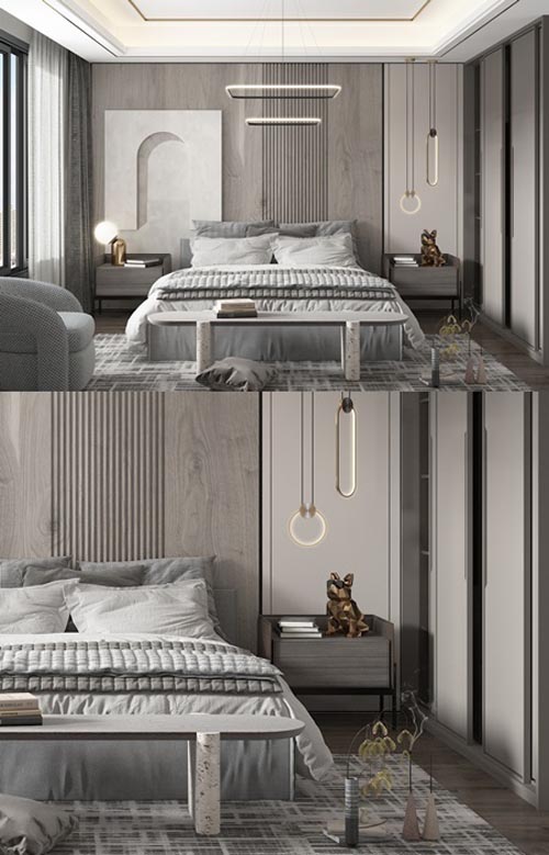 Modern bedroom with double bed