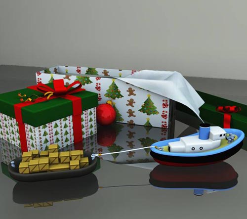 Christmas Toy Tugboat Set