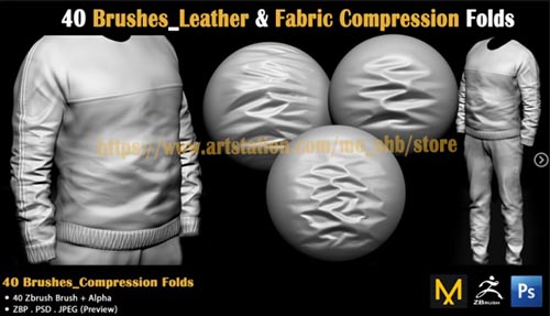Artstation - 40 Brushes Leather & Fabric Compression Folds