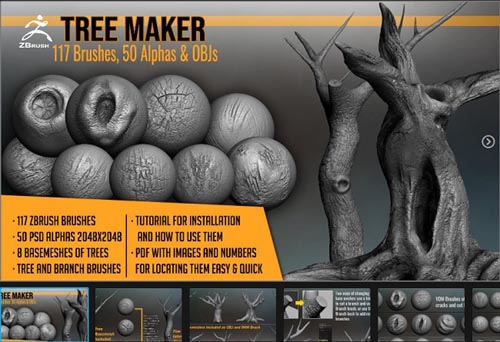 Artstation вЂ“ Tree Maker: 117 ZBrush Brushes, 50 Alphas and 8 Tree Basemeshes