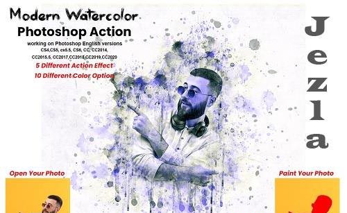 Modern Watercolor Photoshop Action - 5741401