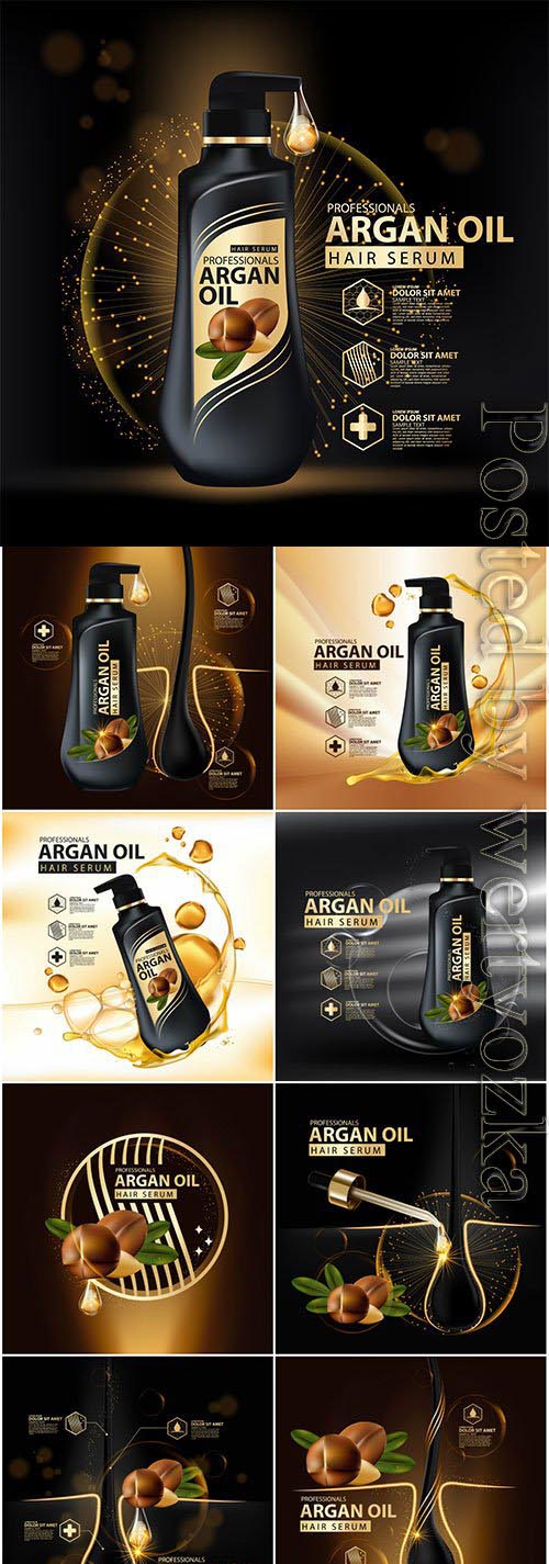Argan oil hair serum posters in vector