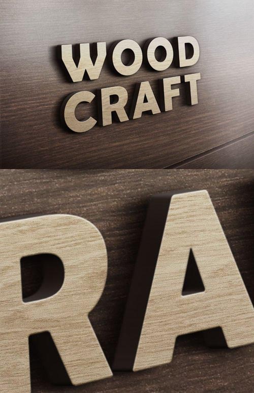 3D Wood Craft Logo PSD Mockup Template