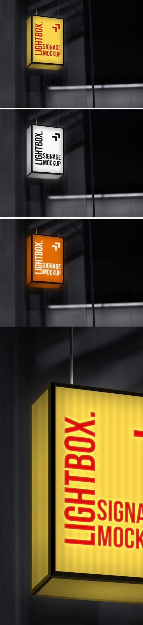 Hanging Neon Lightbox Signage PSD Mockup Template