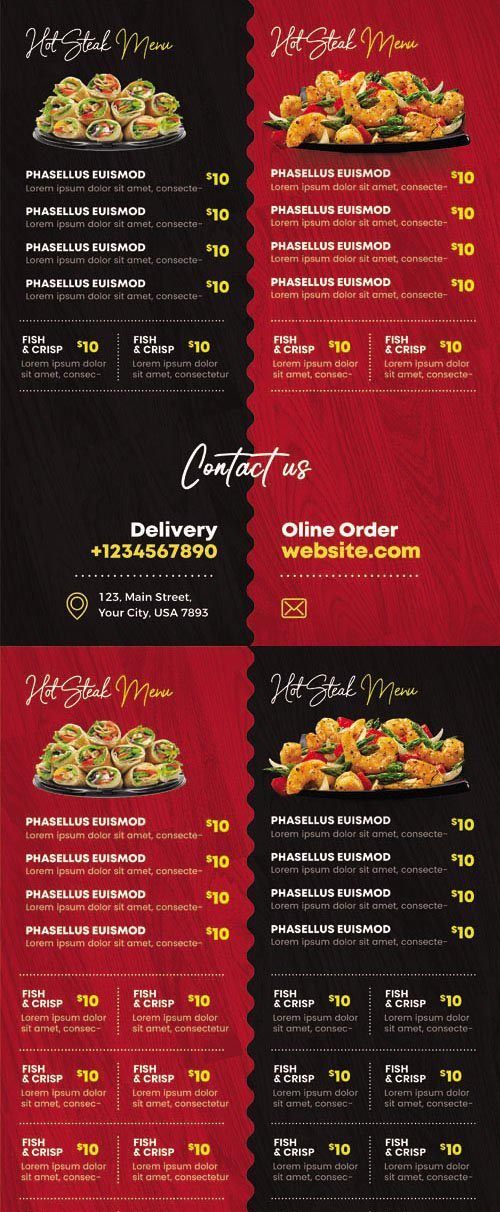 5 Different Restaurant Food Menu PSD Templates