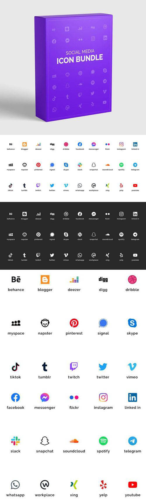 Icon Bundle - 30 Official Social Media Vector Icons [Color/Black/White]