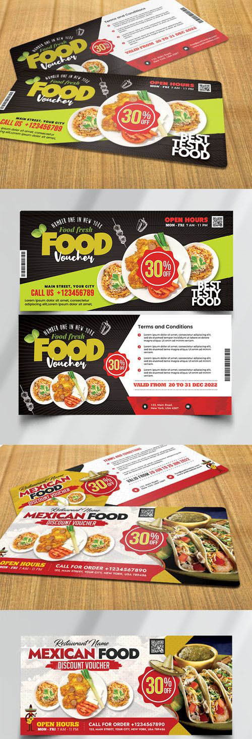 Food Restaurant Discount Voucher PSD Templates