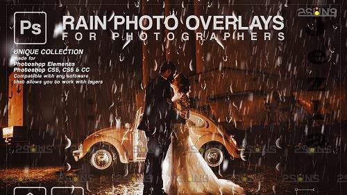 Rain overlay & Photoshop overlay Realistic falling rain - 1584028
